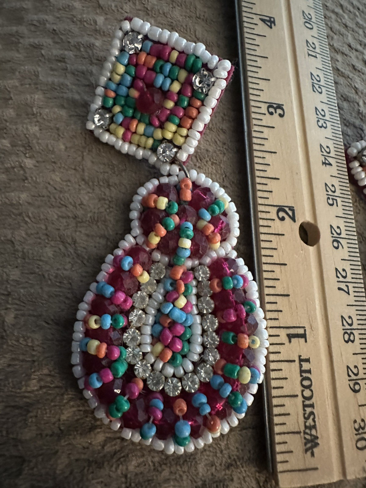 Kay Lee Statement Earrings Beaded Boho Dangling Felt Back Multicolor 3.25”