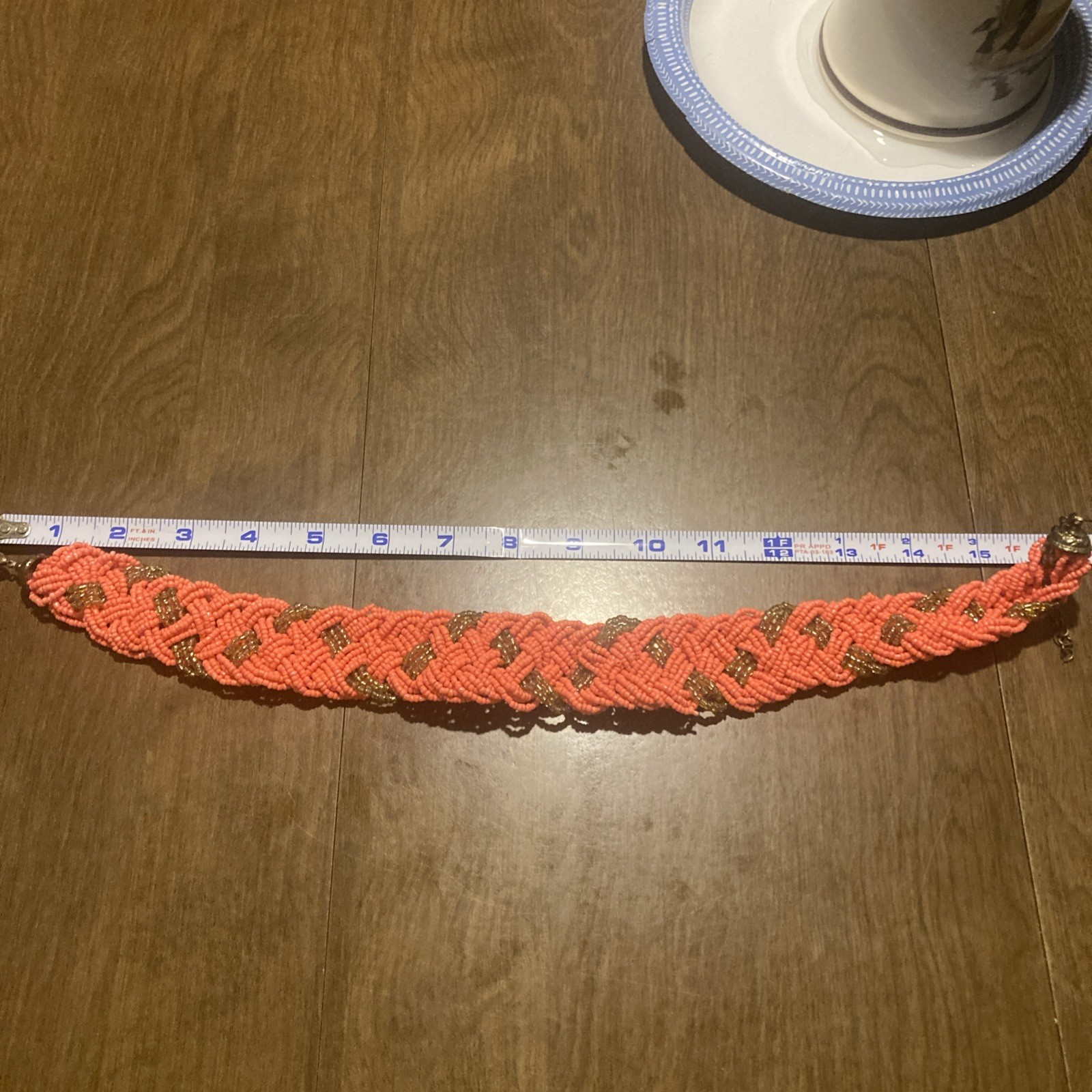 Vintage Multi Strand Beaded Coral And Gold Colored Choker Necklace
