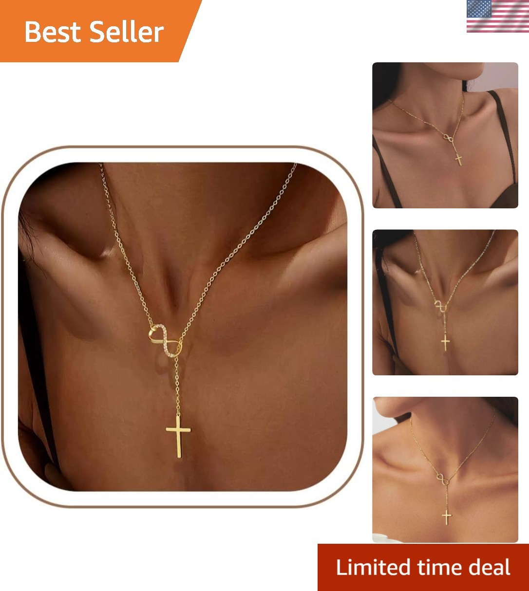 Versatile 14K Gold Plated Cross Necklace – Adjustable Chain for Every Occasion