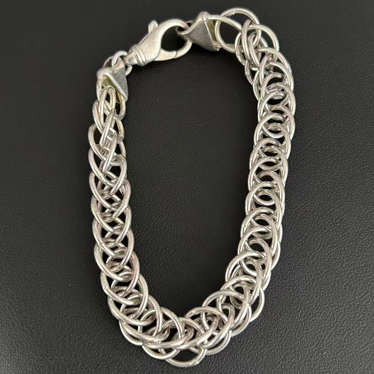 Vintage 925 Italy Sterling Silver Byzantine Chainmaille Link Bracelet 8”