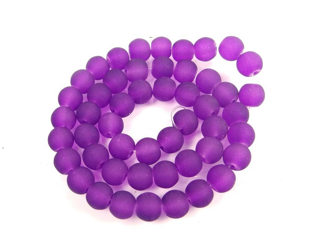 50 Czech Frosted Sea Glass Round / Rocaille Beads Matte – Dark Violet 6mm
