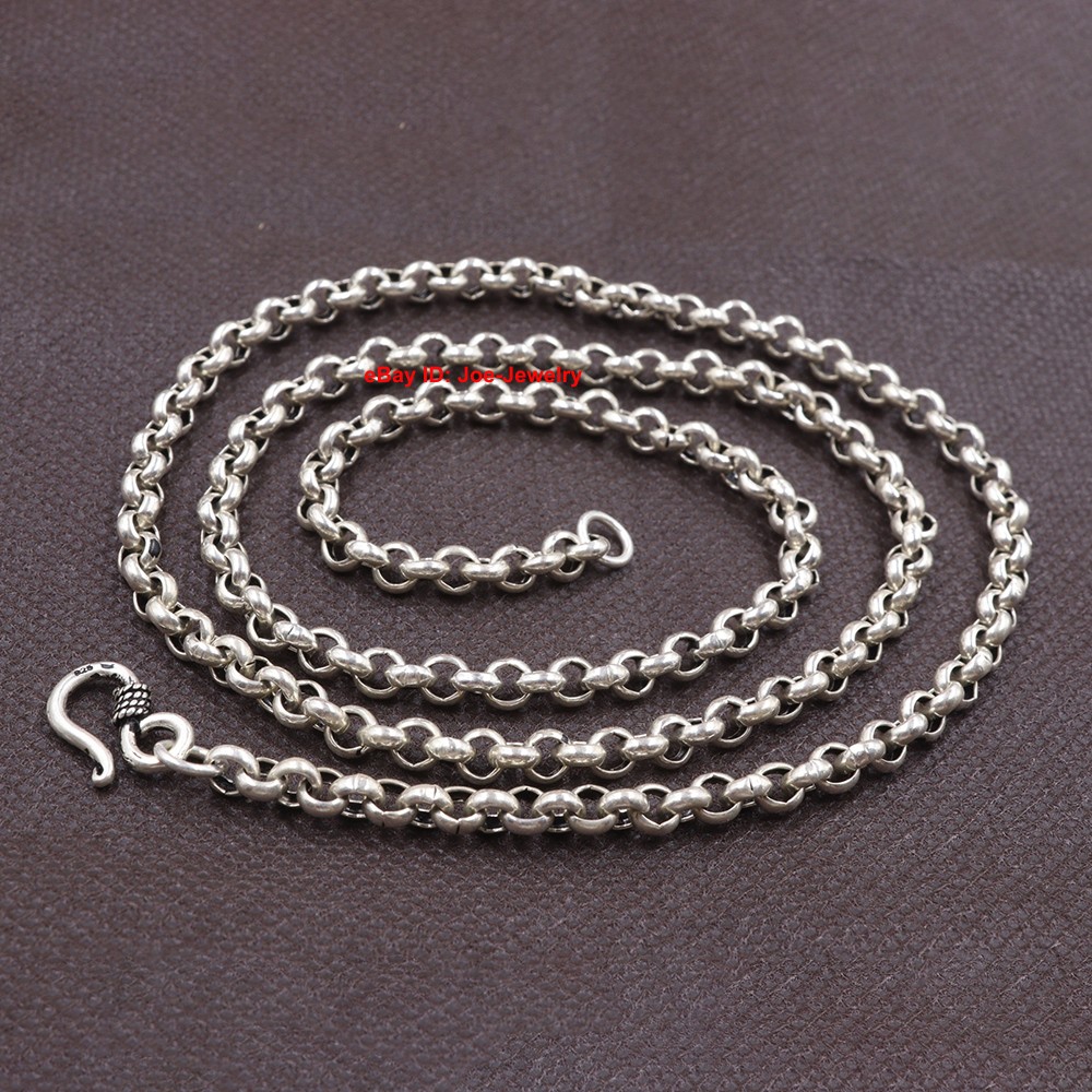 Real 925 Sterling Silver Necklace 5mm Rolo Link Chain Necklace 25.6inch 25-26g