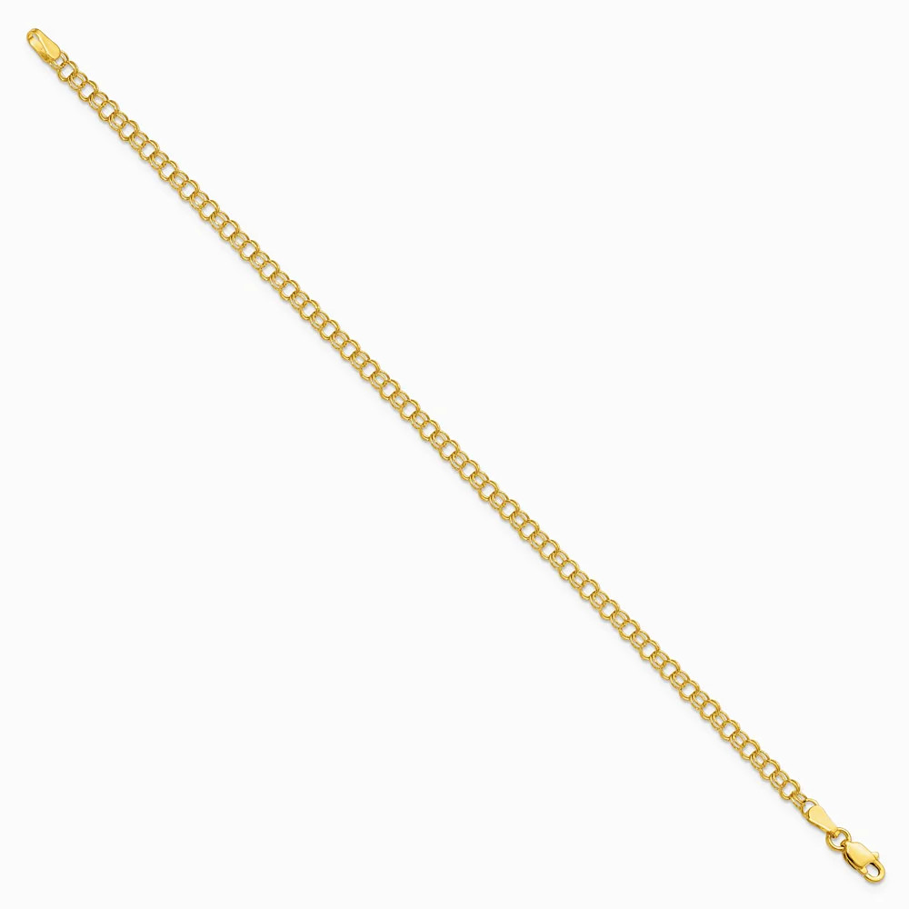 10K Yellow Gold 3.5mm Solid Double Link Charm Bracelet