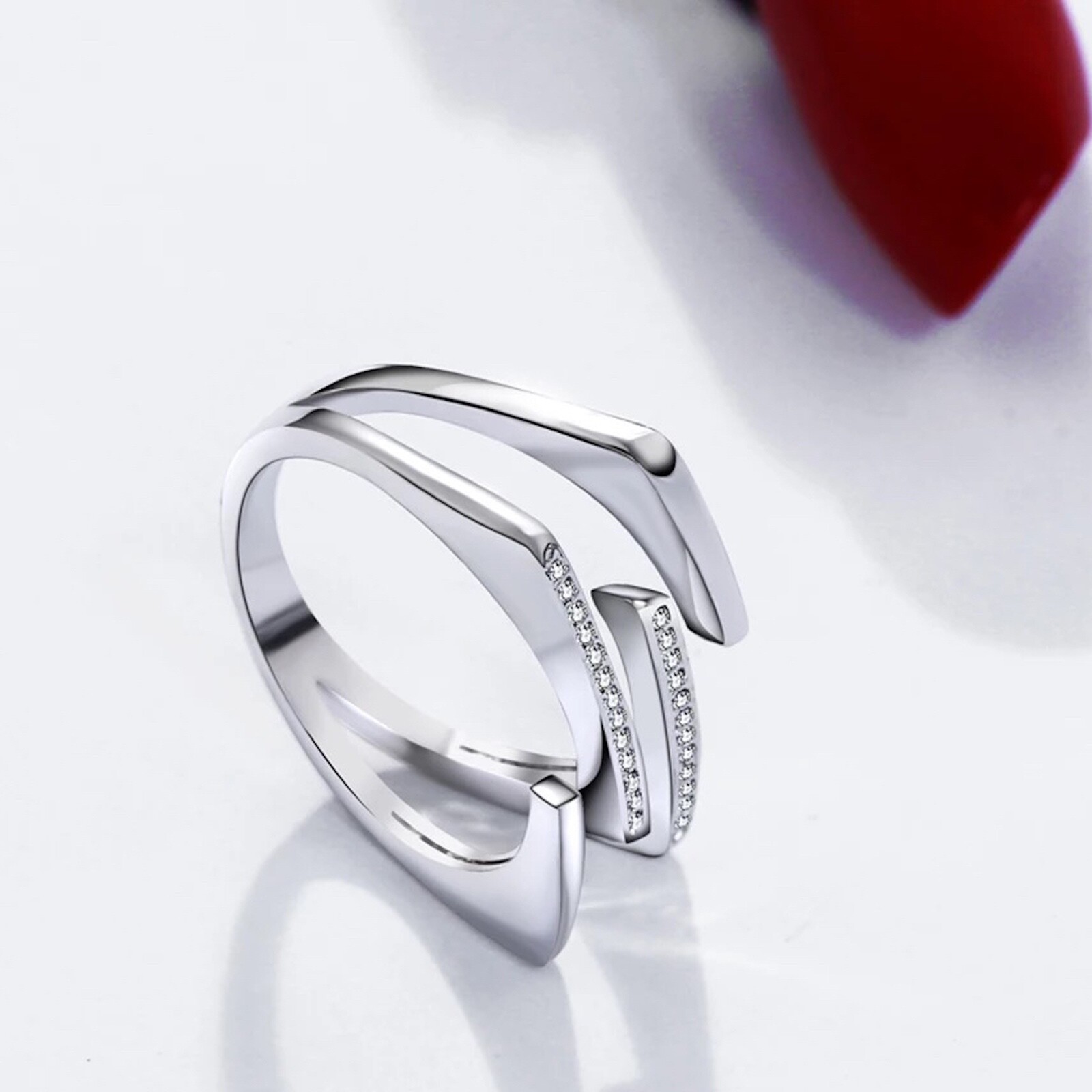 18k White Gold Plated Square Ring made w Swarovski Crystal Stone Designer Style