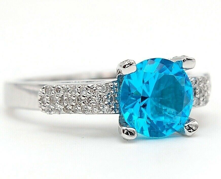 2CT Heat Treated Blue Topaz 925 Solid Sterling Silver Ring Sz 8 UB3-8
