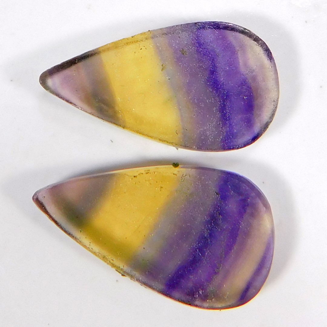 Natural Rainbow Marvellous Fluorite Pair 18.30Cts. Pear Cabochon Gemstone