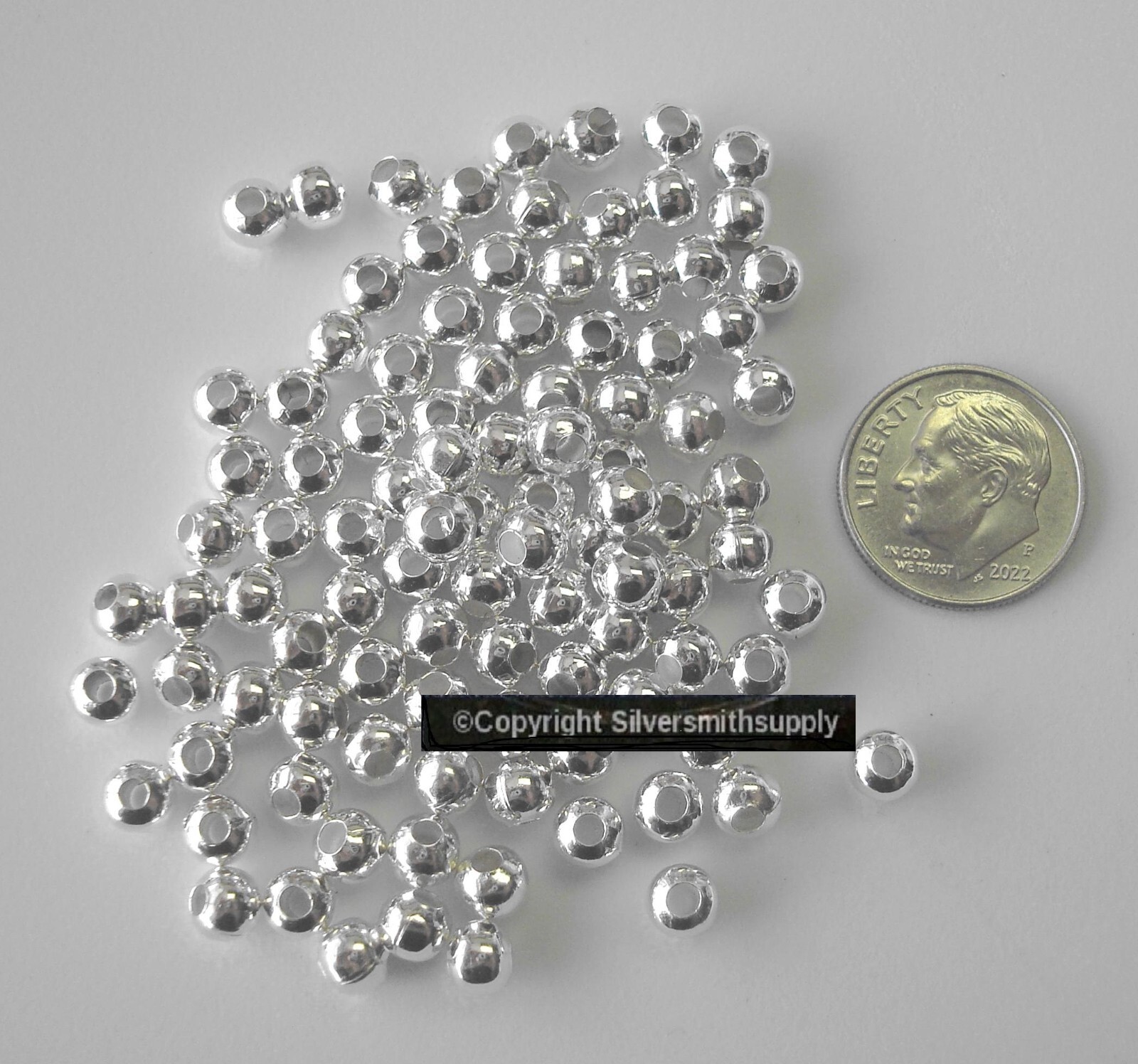 100 Spacer beads 5mm smooth round silver plt lrg hole jewelry beads FPB191