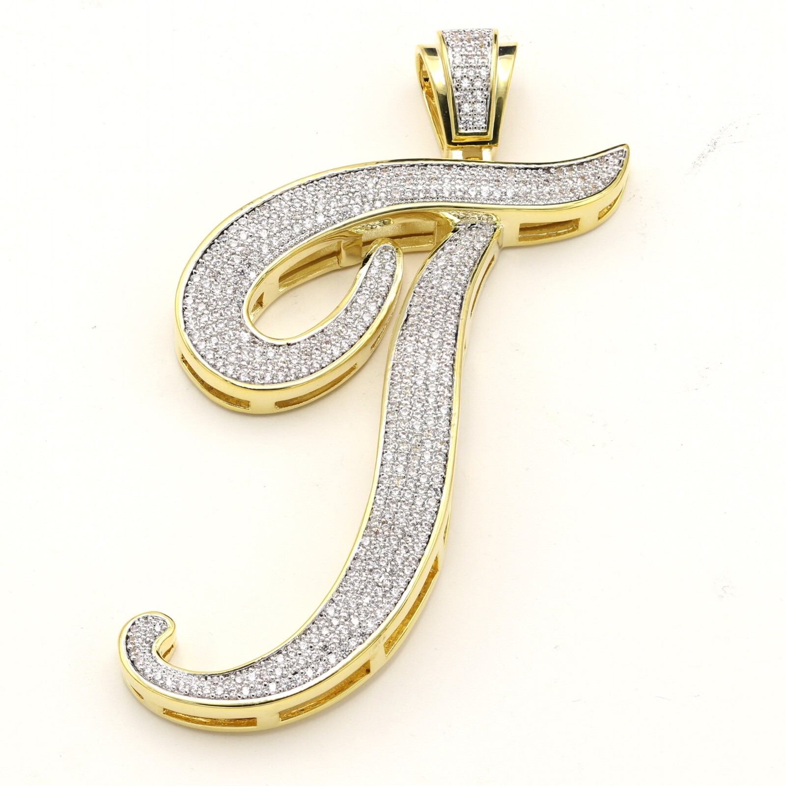 14K Gold Plated Cubic Zirconia Prong Pave Setting Man’s Initial Pendant