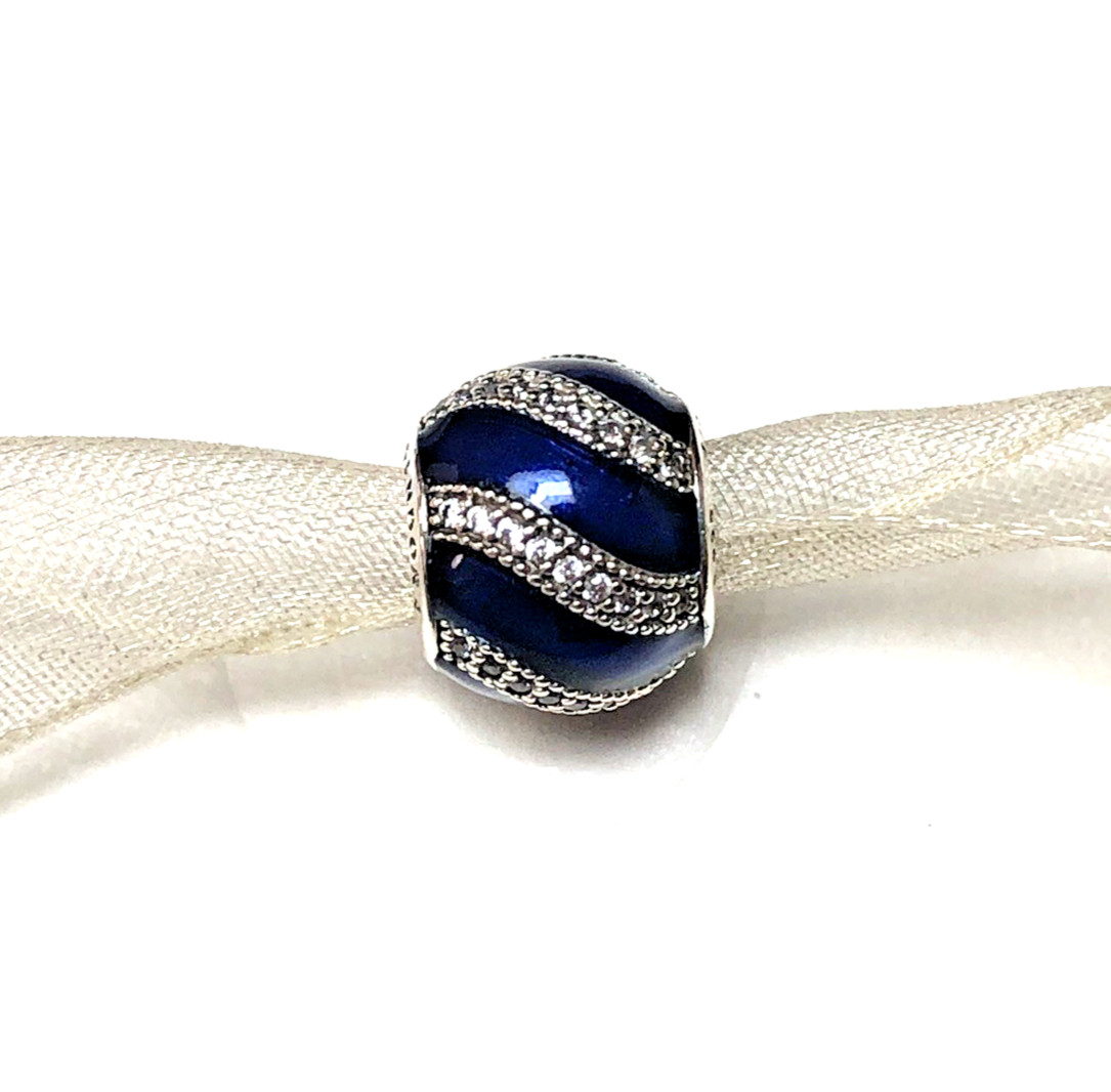 RETIRED Authentic PANDORA Adornment Blue Enamel Clear CZ Charm #791991EN118
