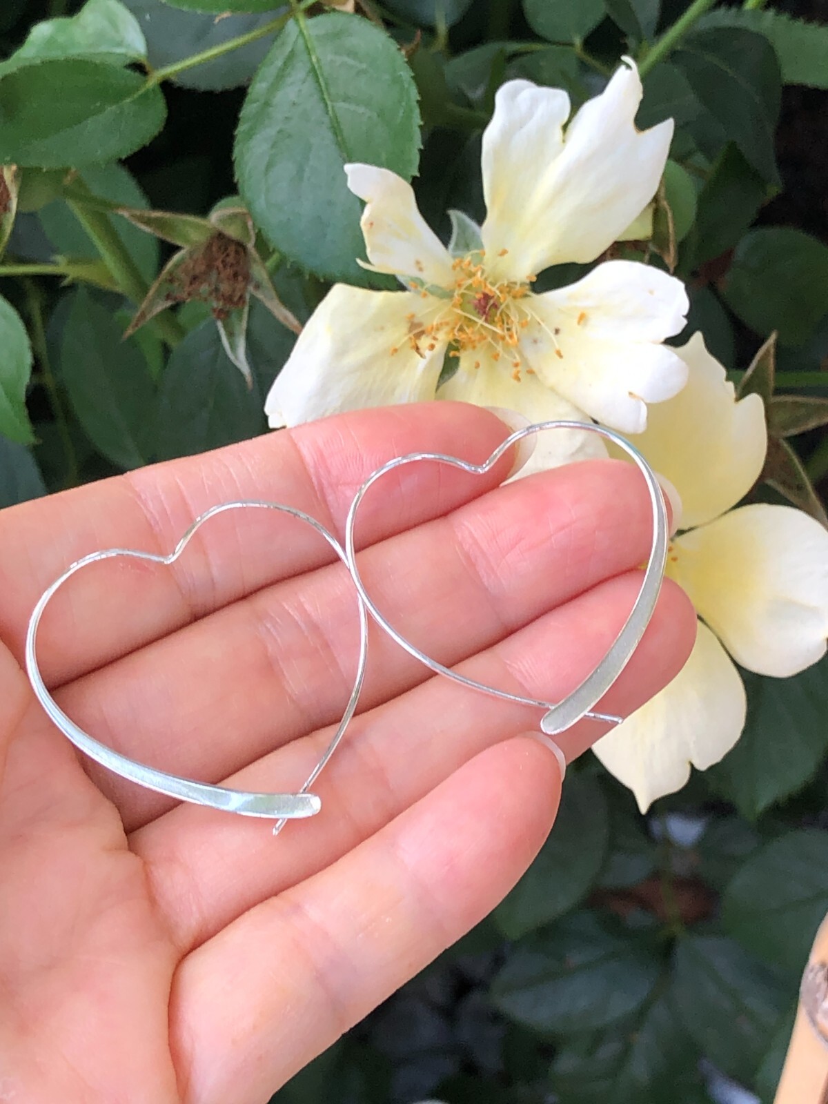 925 Sterling Silver Heart Threader Hoop Earrings Plain 34mm(1.34″)x32mm