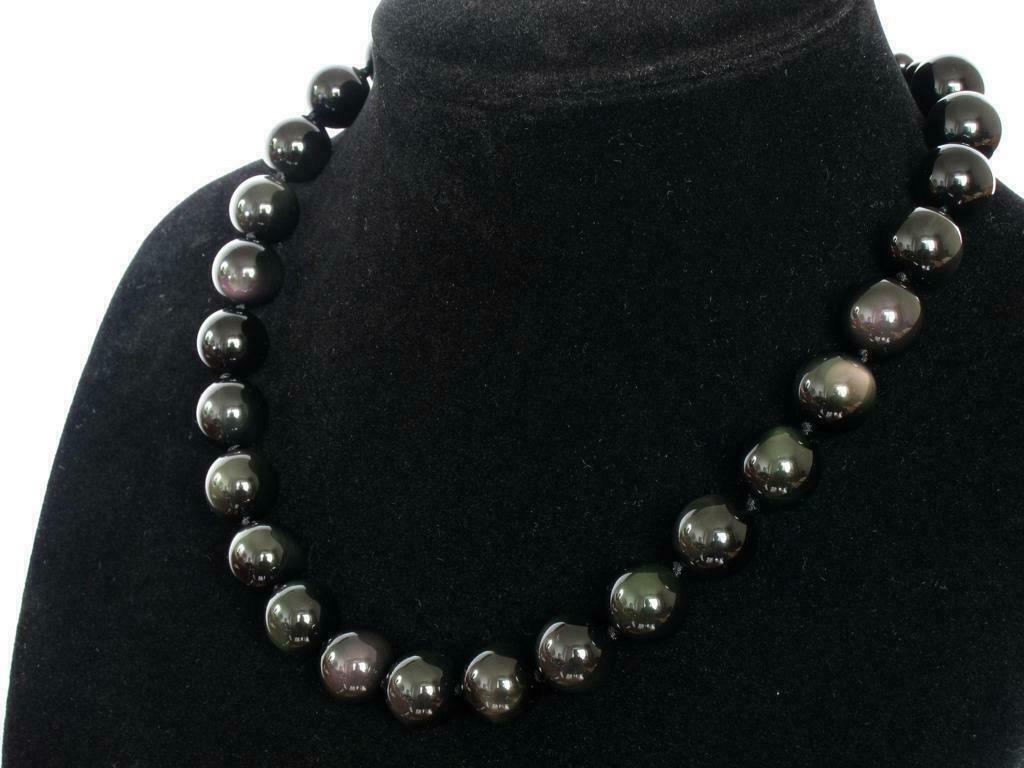 Genuine Black Obsidian 6mm-14mm Round Beads Gemstone Necklace 14-50 in