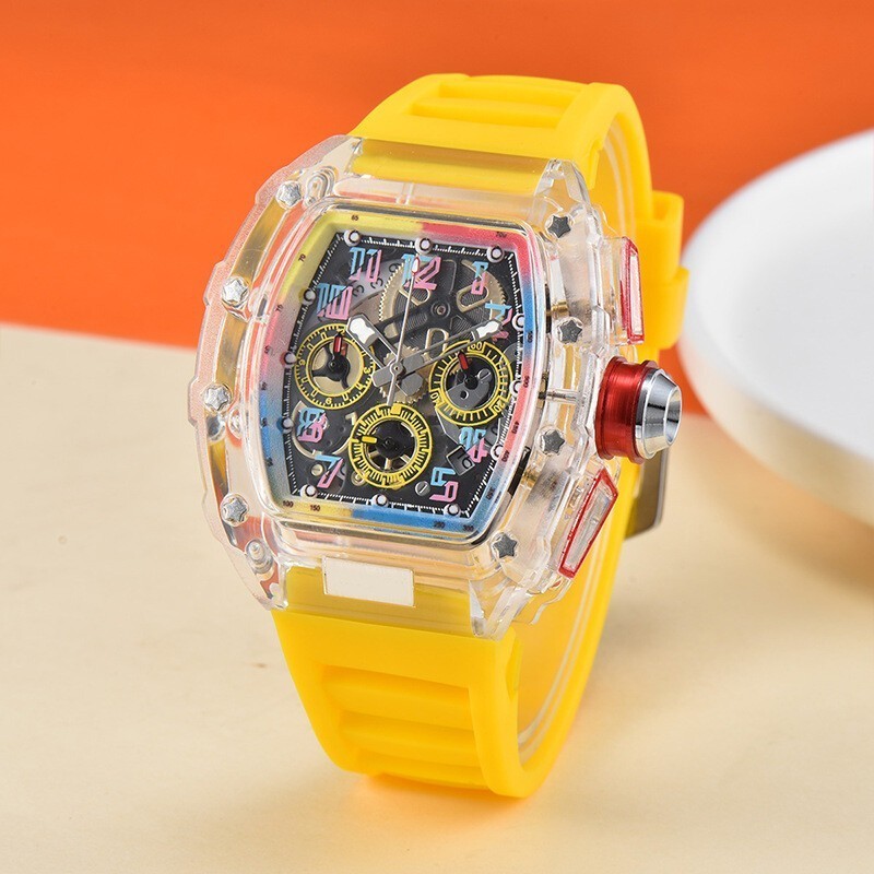 Fashion Trend Quartz Watch Men’s Transparent Colorful Barrel-Shaped Men’s Watch