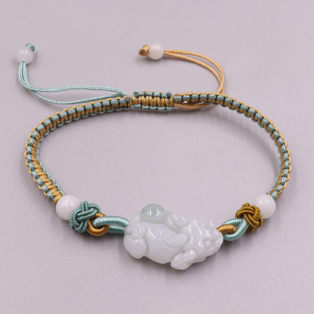 Natural Grade A Jade Pixiu Braid Handmade Women’s Bracelet Adjustable