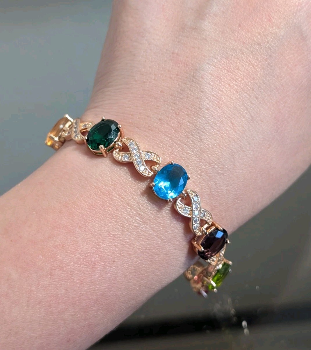 18k Rose Gold Filled Multicolor Tennis Bracelet made Swarovski Crystal 7″