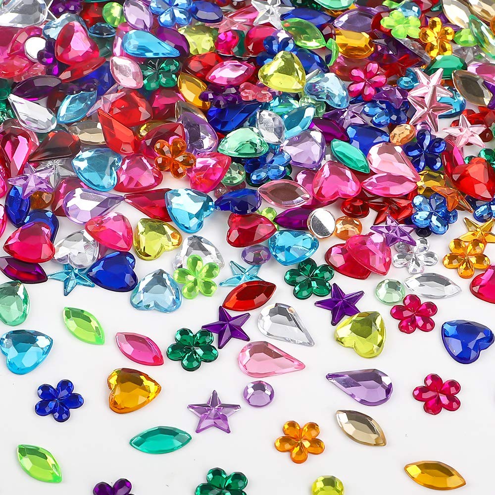 1200Pc Acrylic Flatback Gems Rhinestone Jewels for Crafts Jewelry Making, 6-13mm