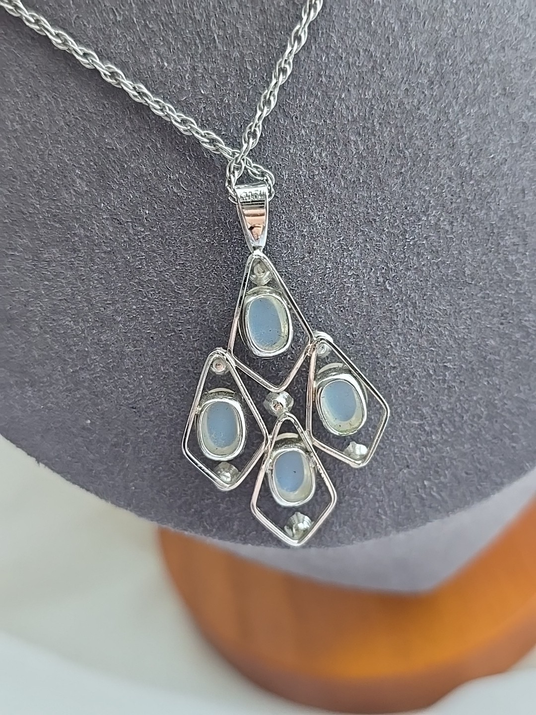 1950s VAN DELL MOONSTONE BLUE RHINESTONE 925 PENDANT & EARRINGS