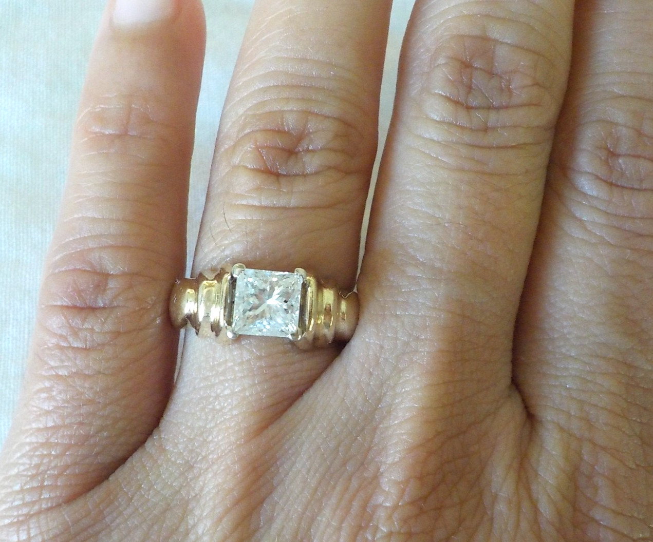 14K Yellow Gold 1.06ct Princess Solitaire Diamond Ring – 6.1 gms, Sz 4.5/5.25