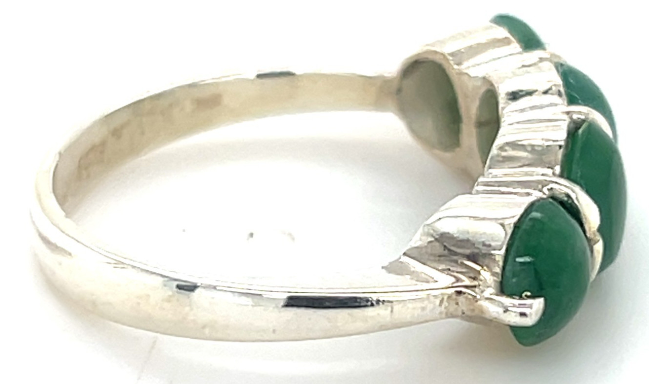 Type A Imperial Green Jadeite 4-Stone Ring 925 Silver Sz7.5