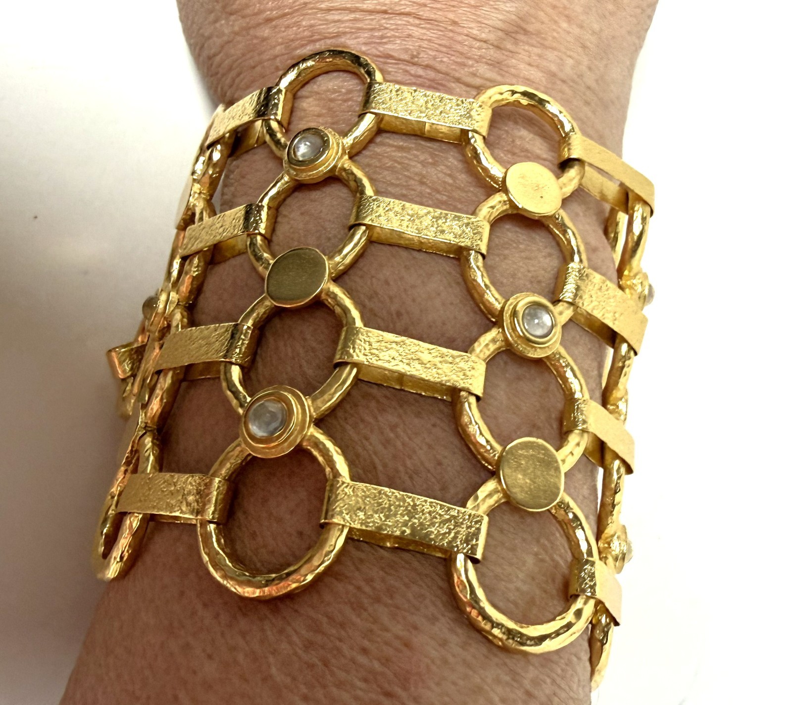 Stephanie Kantis Gold Plated, Clear Glass Cabochon Wide Bracelet