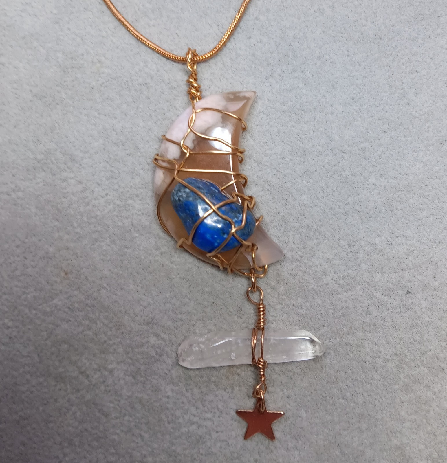 Wire Wrapped Jewelry Moon Pendant Star Necklace Agate Quartz Crystal Lapis Stone