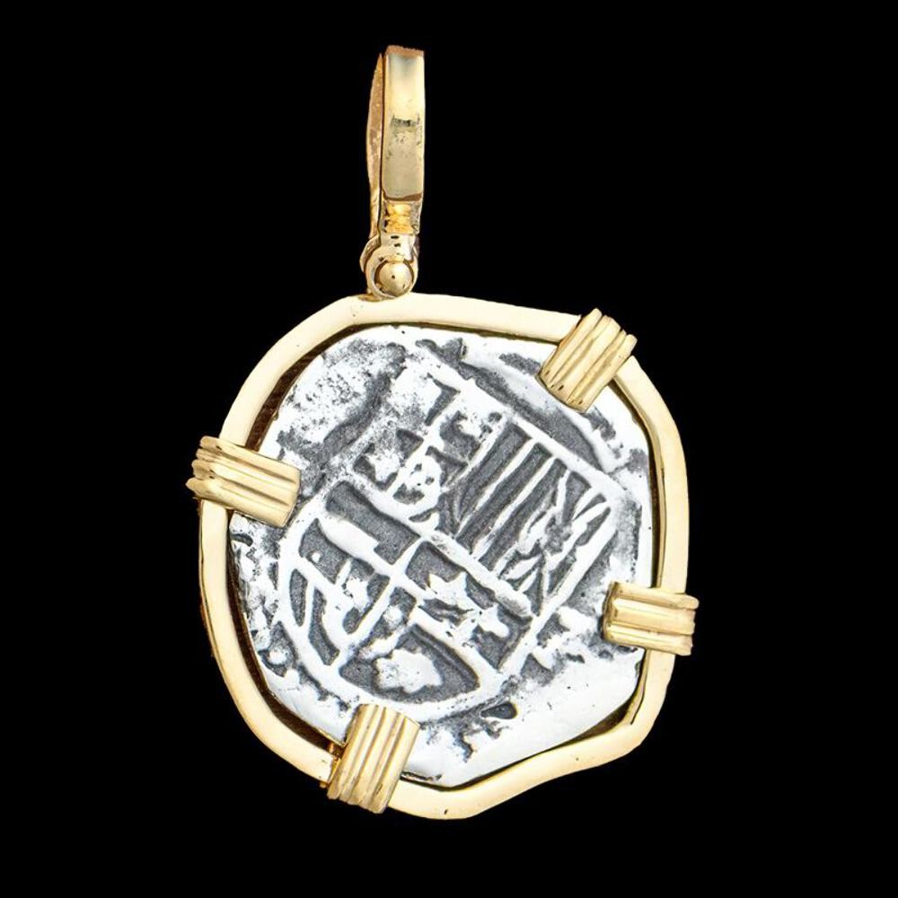 Atocha Jewelry – Medium Pieces of 8 Silver Coin Pendant w/14K Gold Frame