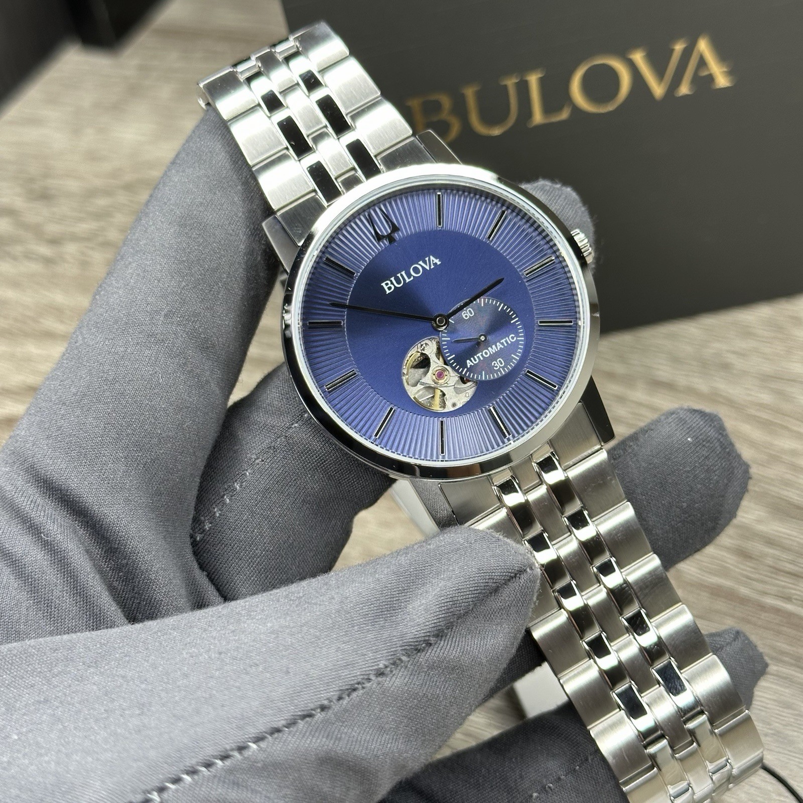 NEW✅AUTOMATIC✅ Bulova American Clipper Blue Dial Steel Men’s Watch 96A247 $450
