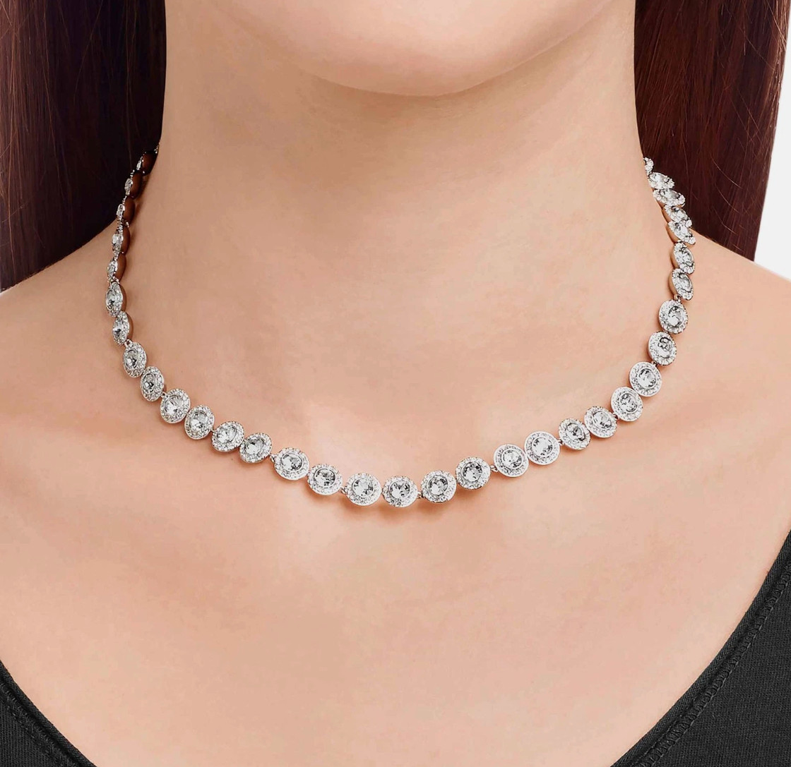 Swarovski Women’s Una Angelic Halo Tennis Necklace 14 7/8″ Rhodium Crystal White