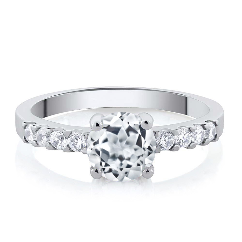 White Topaz Engagement Anniversary Promise Ring For Women (1.14 Cttw, Gemstone