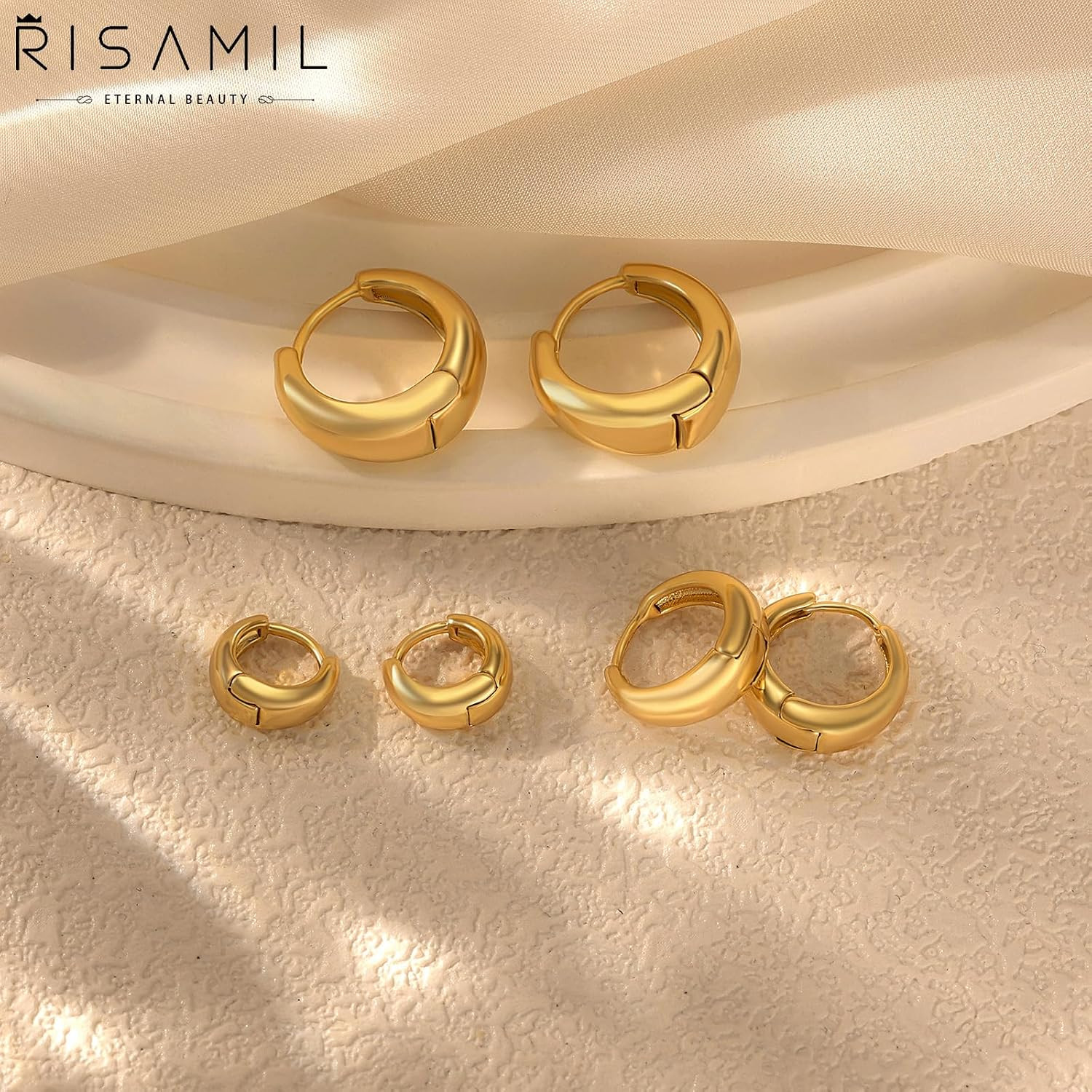 3Pairs Gold Hoop Earrings for Women Trendy, 14K Gold Plated Hoops Huggie Earring