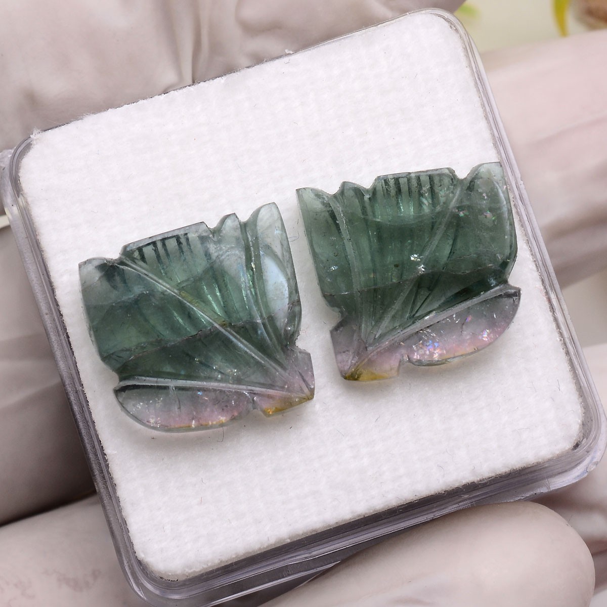 20.40 Cts Natural Tourmaline 15mmx14mm Bi Color Pair Carved Untreated Gemstones