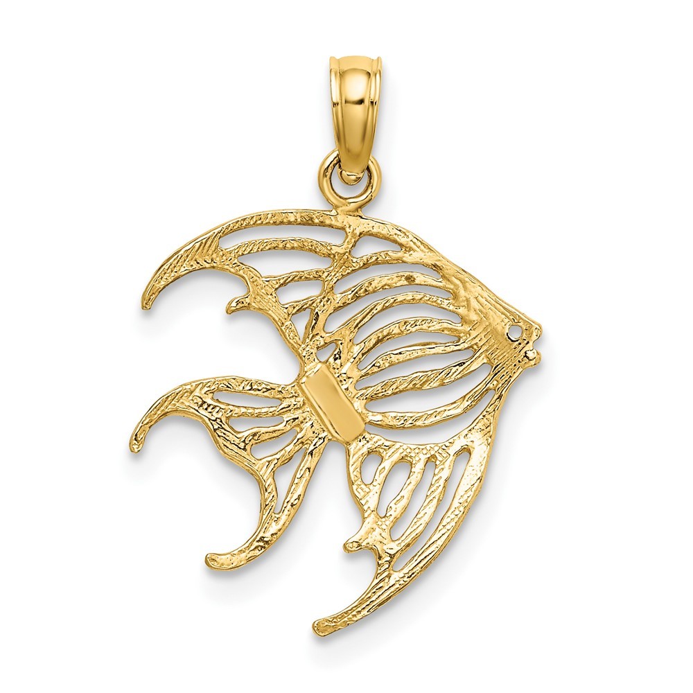 10K Yellow Gold Cut-Out Angelfish Shape Charm Pendant L-22.1mm, W-17.95mm