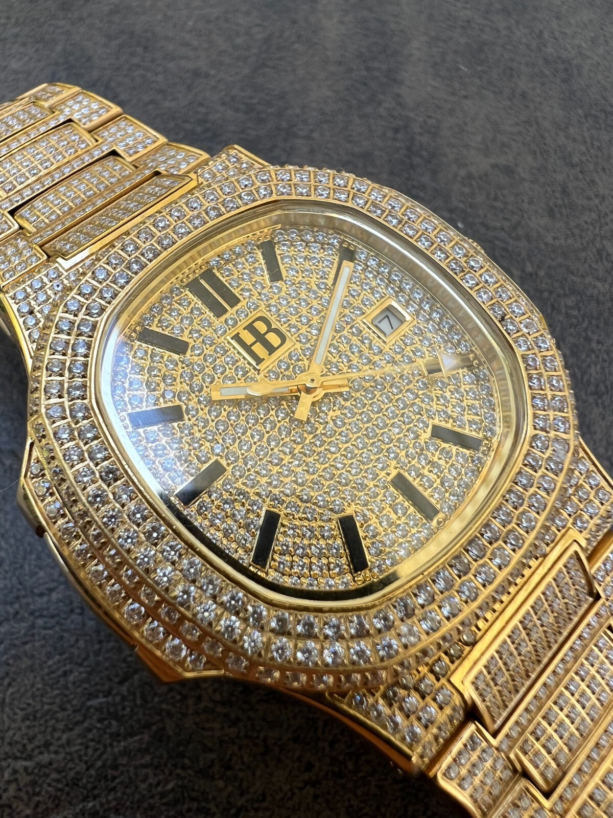Real Mens Watch Fully Iced Gold Over Stainless Steel Bust Down Out 41mm Hip Hop