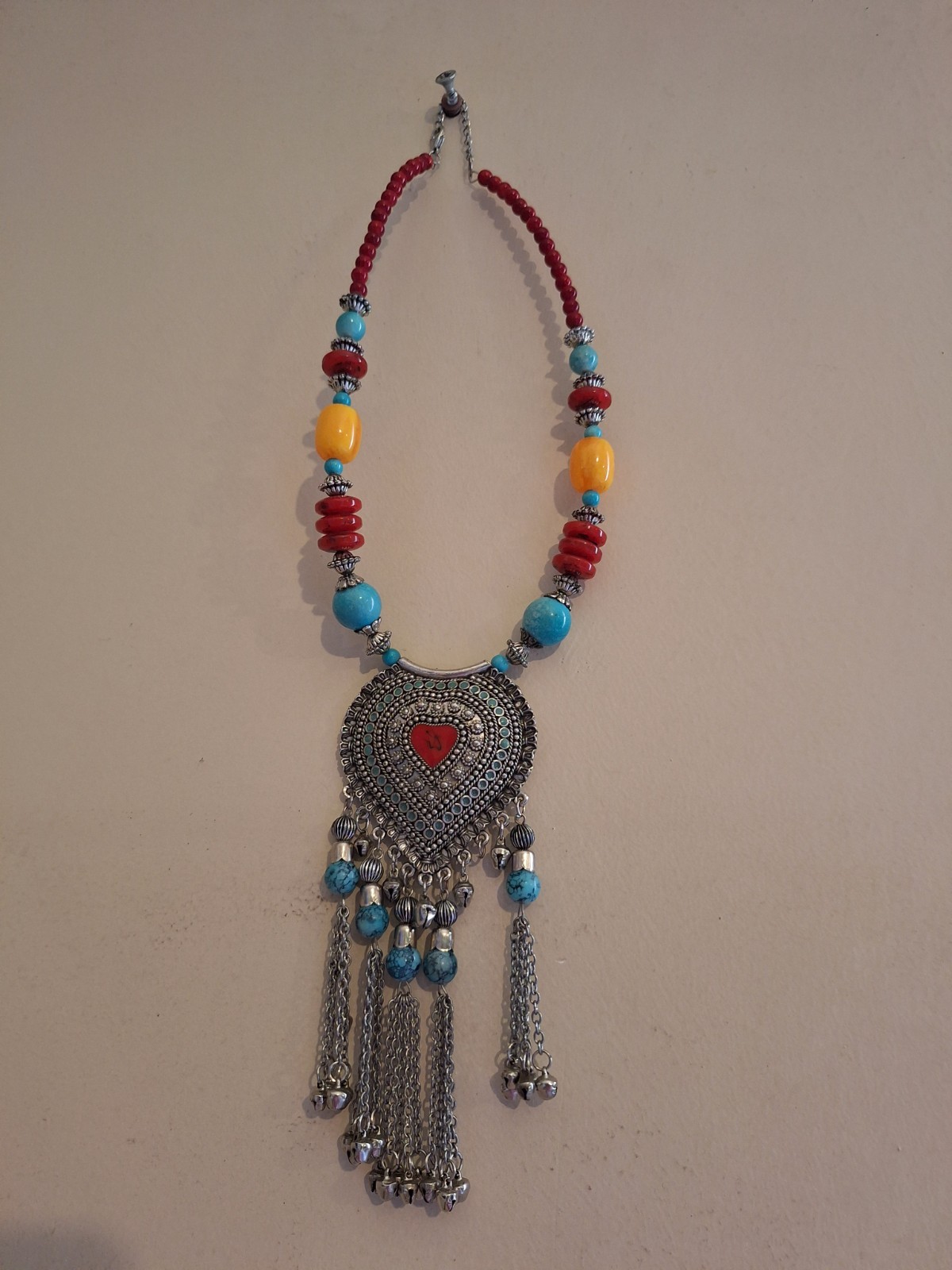Vintage Ethnic Tibetan Heart Necklace Boho Tribal Colorful Beaded Tassel – READ(