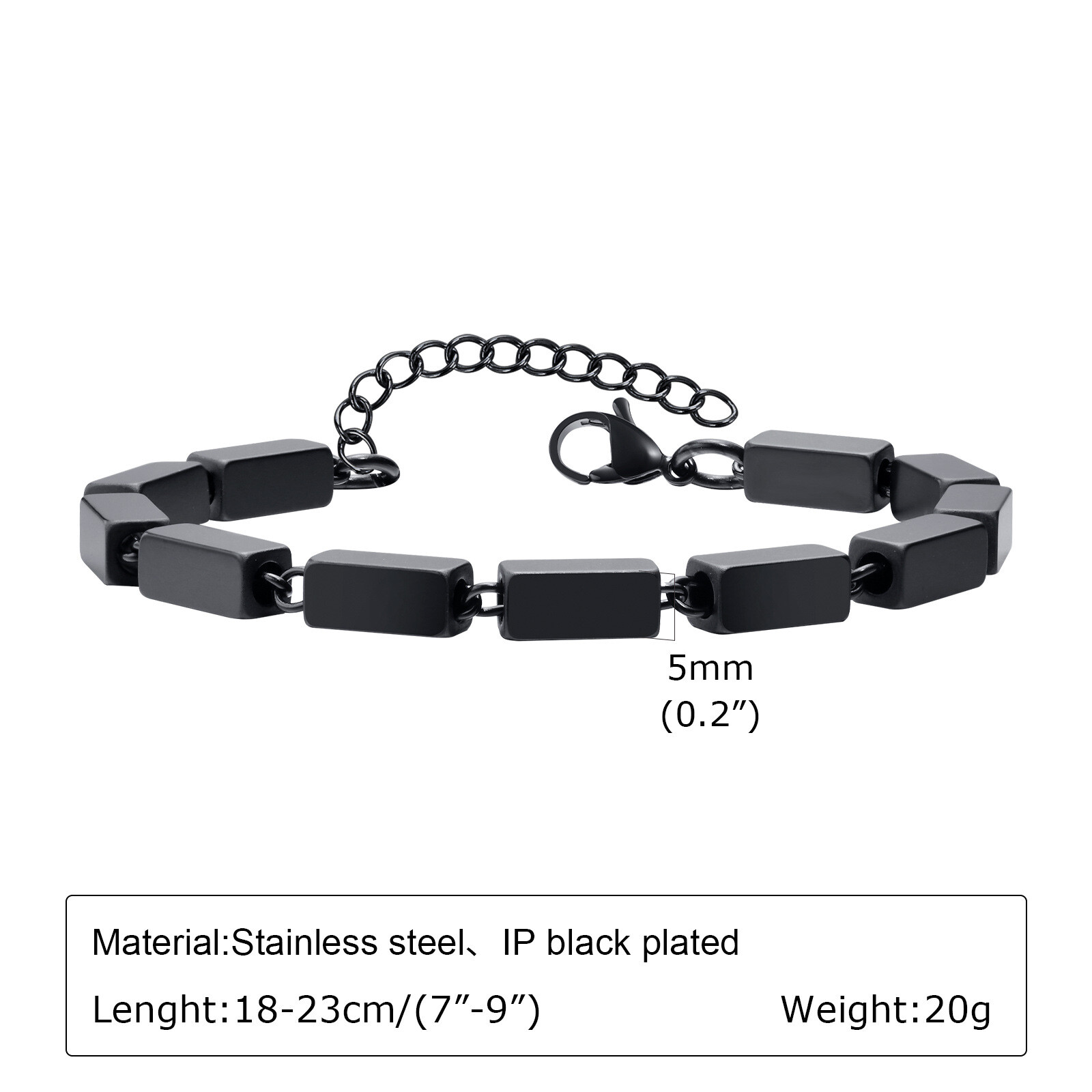 7″-9″ Silver Black Chain Bracelet Retro Men’s Stainless Steel Engagement 18-23cm
