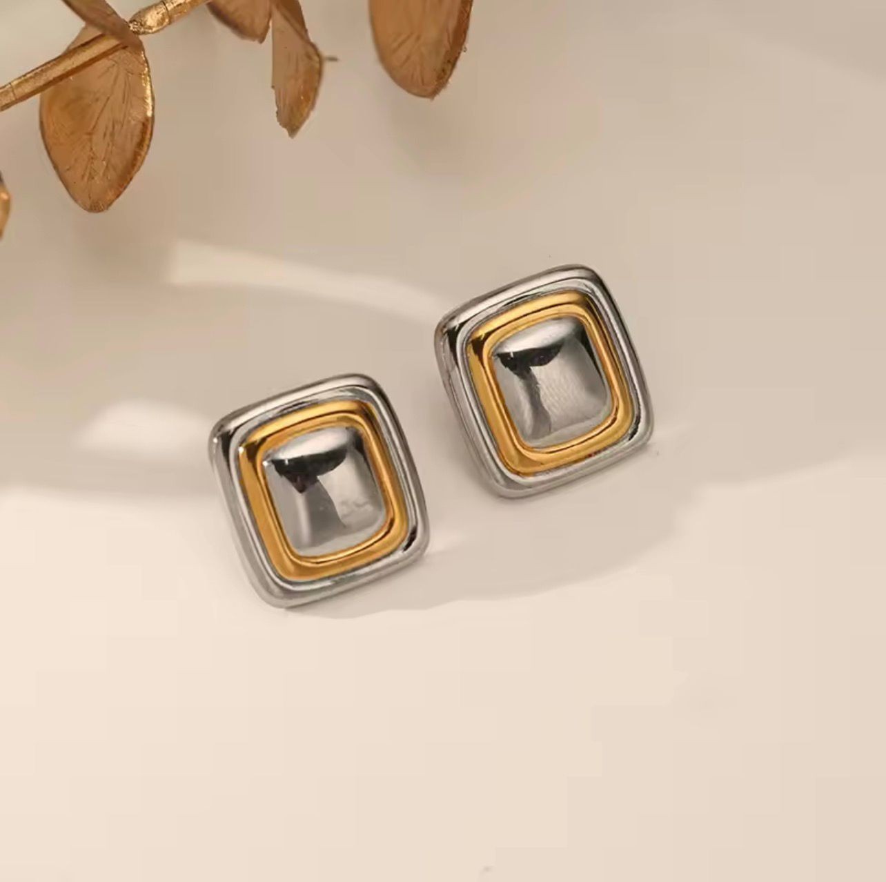 Gold And Silver Color Earrings Square Stud Fashion Jewelry Women Gift