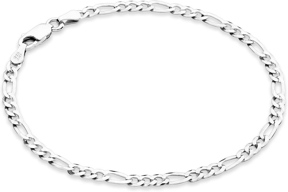 Italian Solid 925 Sterling Silver, 18K Gold Plated 3mm Diamond Cut Figaro Link