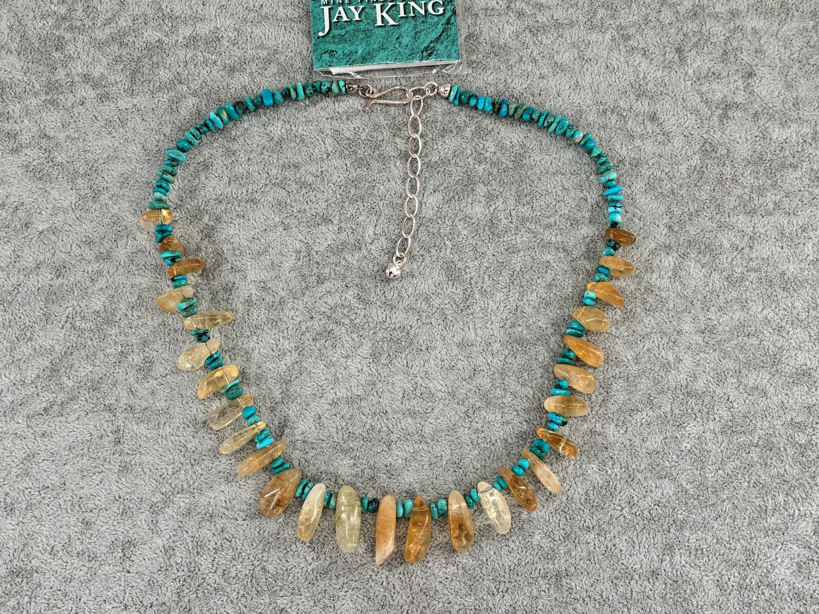 Jay King DTR Iron Mountain Turquoise Natural Citrine Eclectic Bead Necklace 925