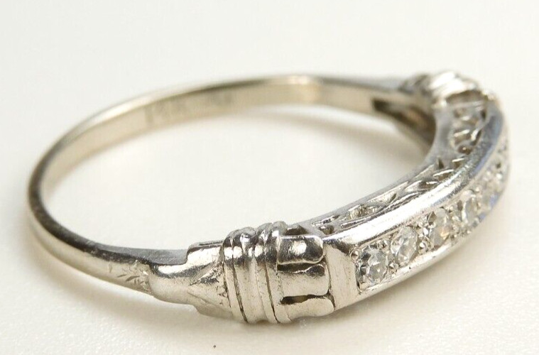 Antique Art Deco Diamond Wedding Band Platinum 13KW Ring Size 8 UK-P1/2 EGL USA