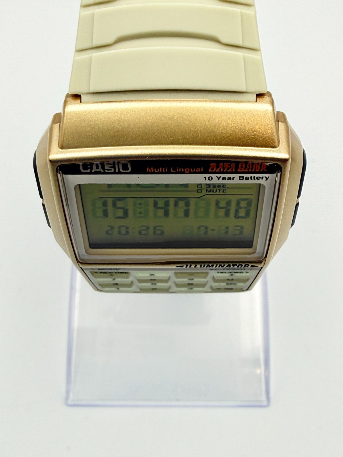 CASIO DBC-32 Data Bank Digital Calculator Beige Gold Color Quartz Watch – Rank A