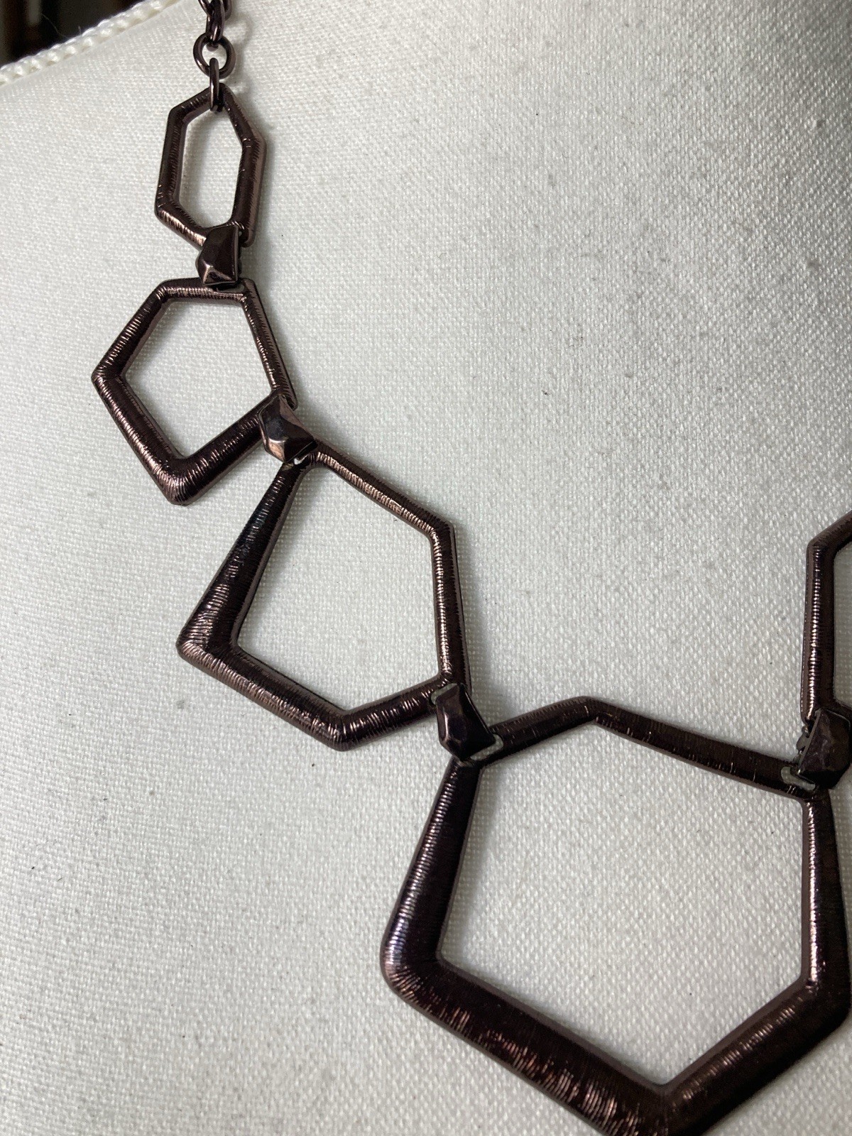 Bronze Tone Geometric Bib Necklace Open Pentagon Modernist Statement Abstract