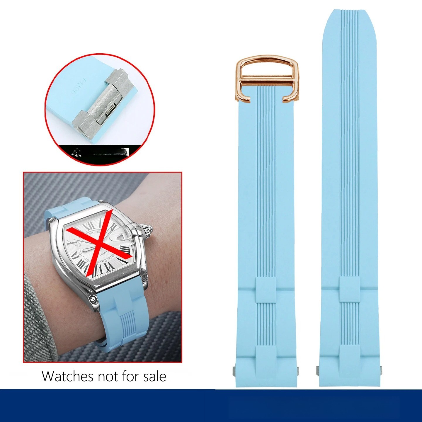 Men’s 19mm Quick Release FKM Rubber Strap for Cartier Roadster Folding Buckle