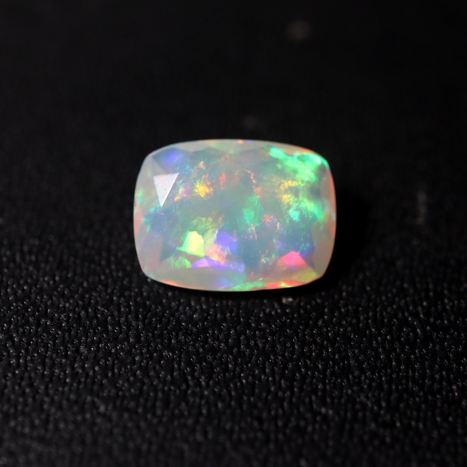8×6 MM Natural AAAA Green Red Yellow Fire Ethiopian Opal Faceted Cushion
