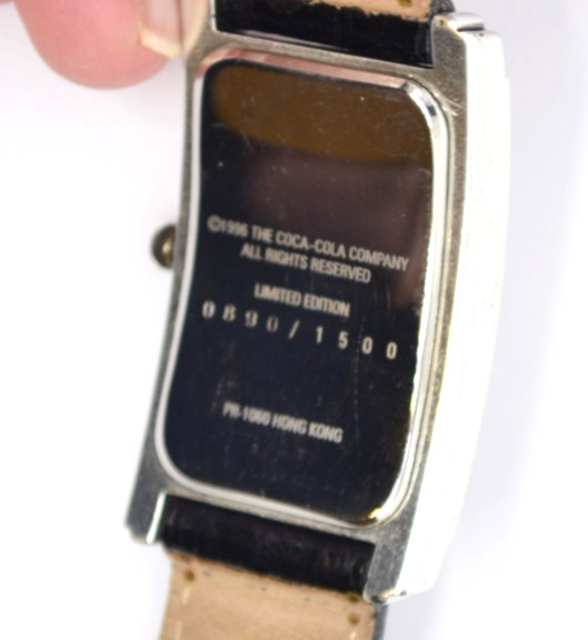 1996 Coca-Cola Watch Vintage Limited Edition 890/1500 Rectangle Black Leather