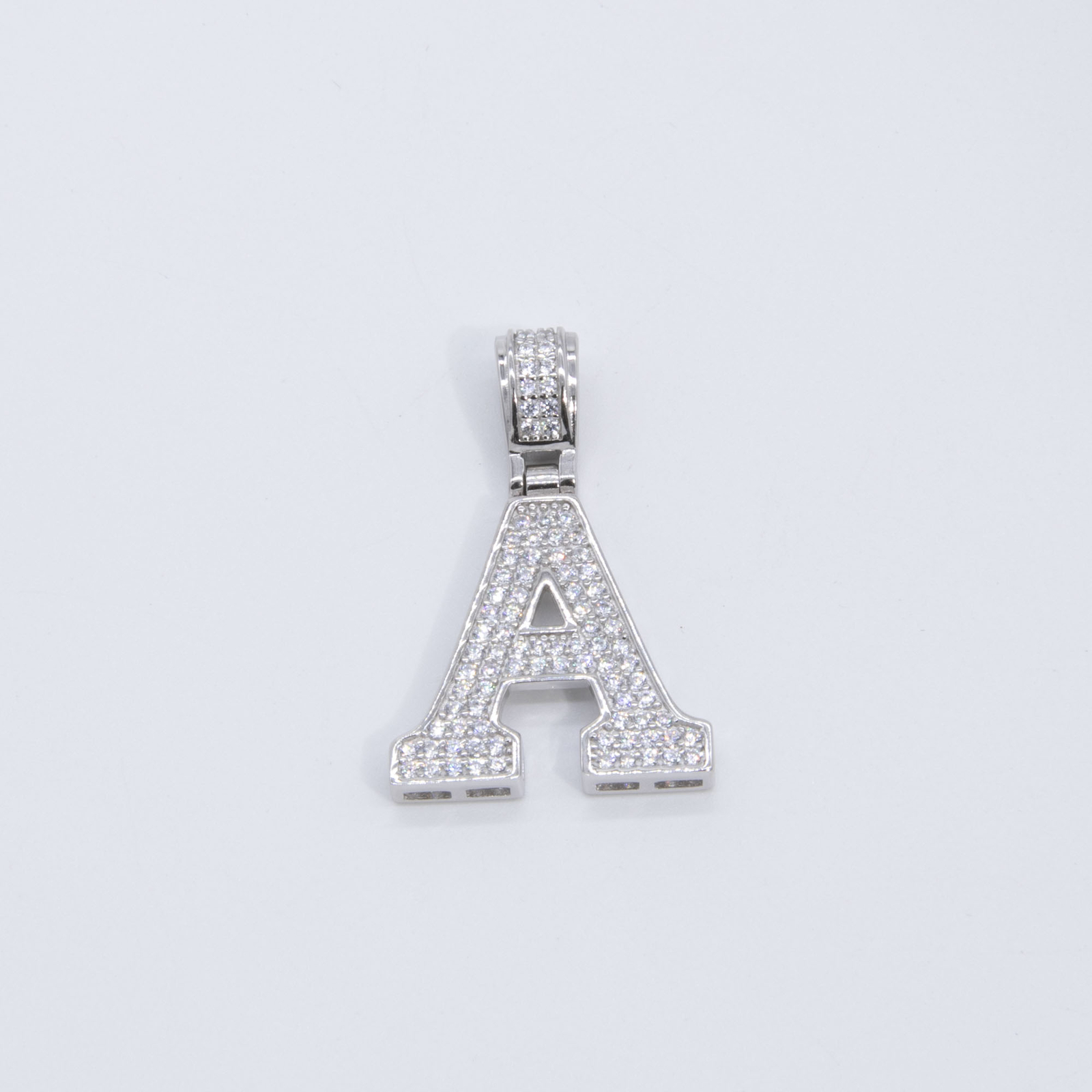 1 1/4″ CZ Block Letters Initial Pendant Yellow White Sterling Silver