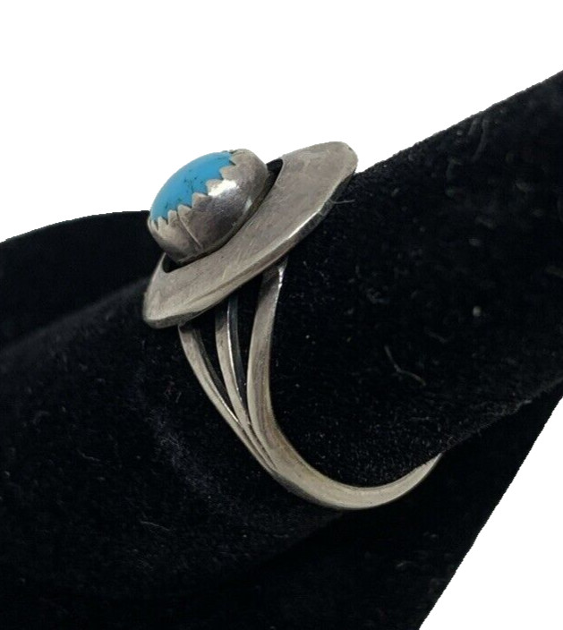 VTG Navajo Ring 925 Silver Turquoise Size 6.5 Signed Sharon Cisco 1980s 3 grams