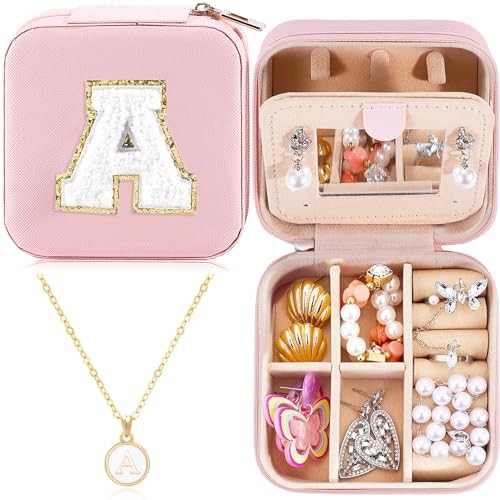 Travel Jewelry Case for Women Girls Daughter Birthday Gift from Mom Dad A Pink