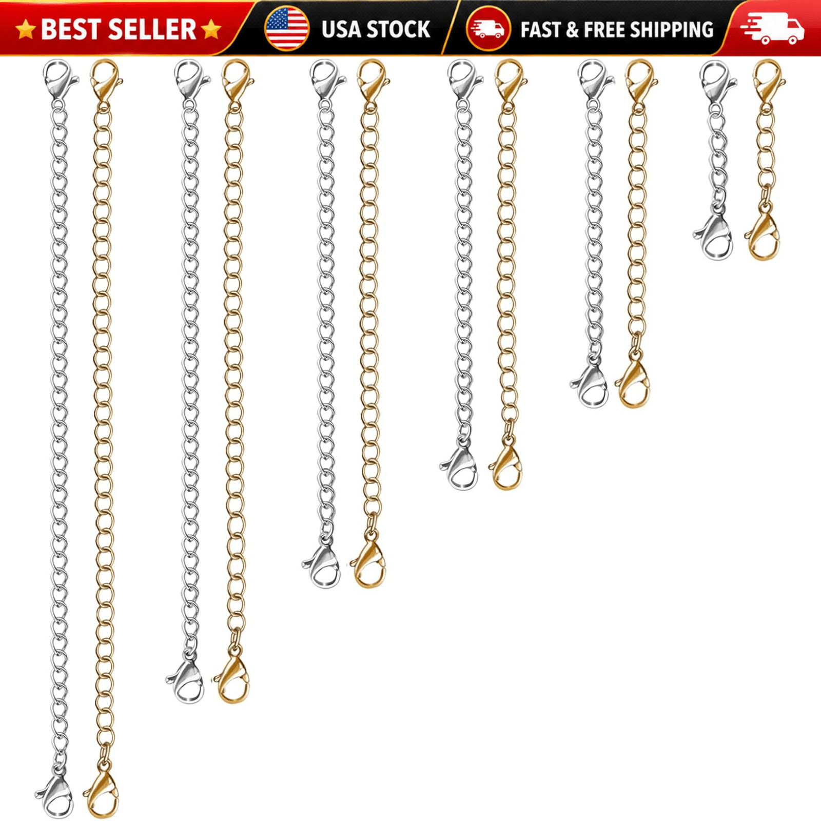 12 PCS Necklace Extenders – Stainless Steel Necklace Extension Chain for Jewelry