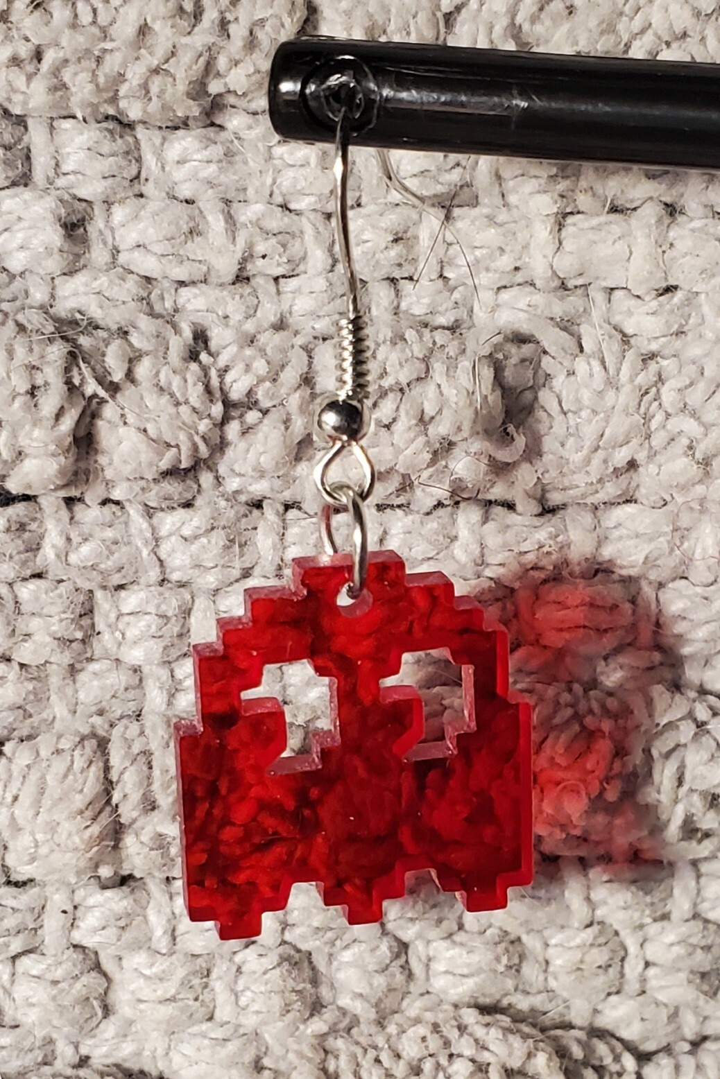 Otis P. Vintage Inspired Retro Translucent Red Pac Man Ghost Dangle Earrings