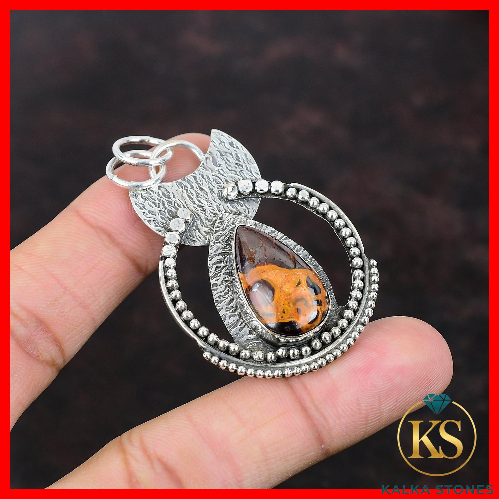 Pear Natural Bauxite 925 Sterling Silver Bezel Birthday Elegant Pendant Jewelry