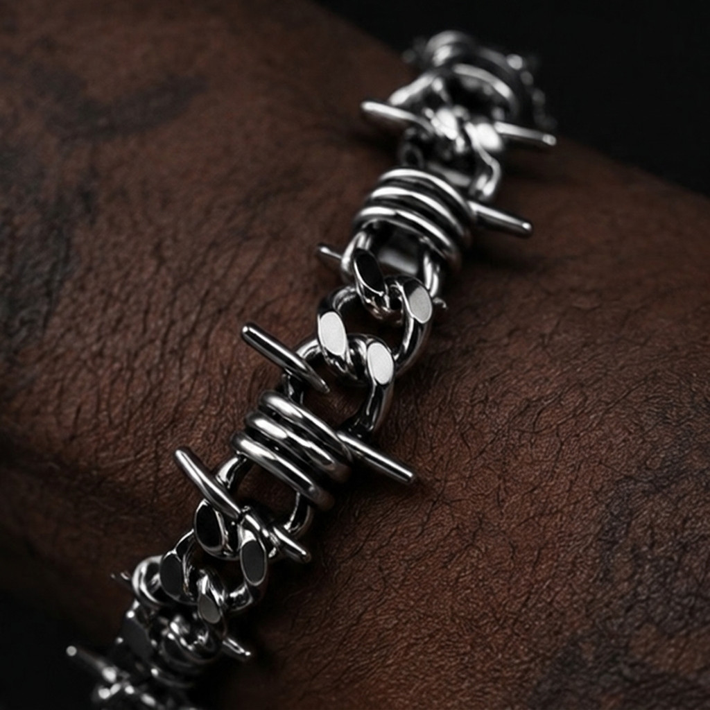 Barbed Wire Bracelet Spike Rivet Chain Stainless Steel Hip Hop Y2K Gothic Unisex